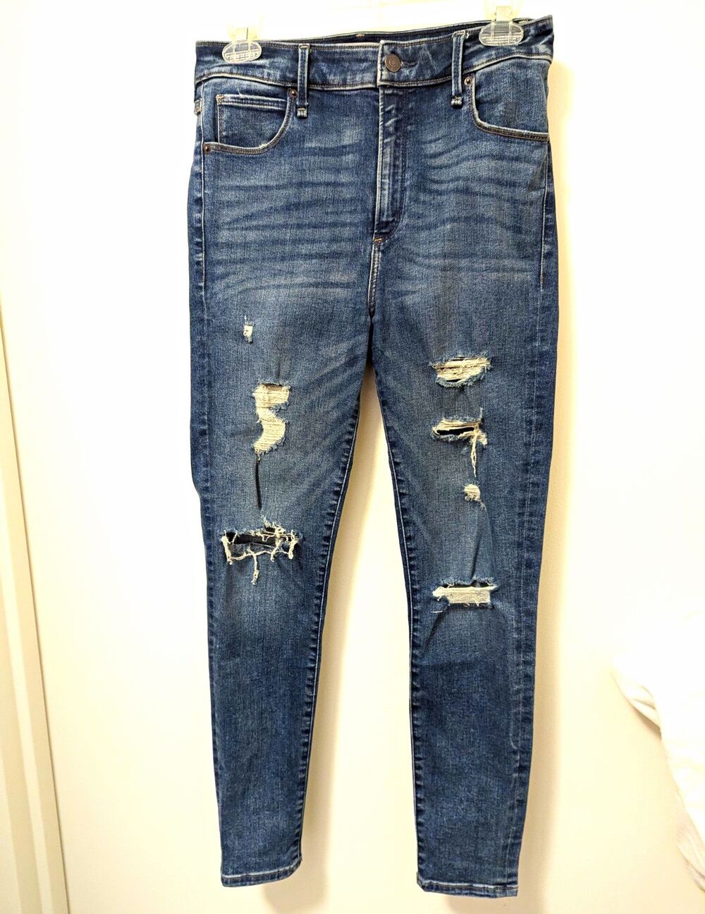 Abercrombie & Fitch Womens 6S High Rise Skinny Jeans Blue Medium Wash Distressed